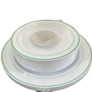 36 pc SHABBY CHIC Summer Green White Disposable Dinner and Dessert Plates NEW